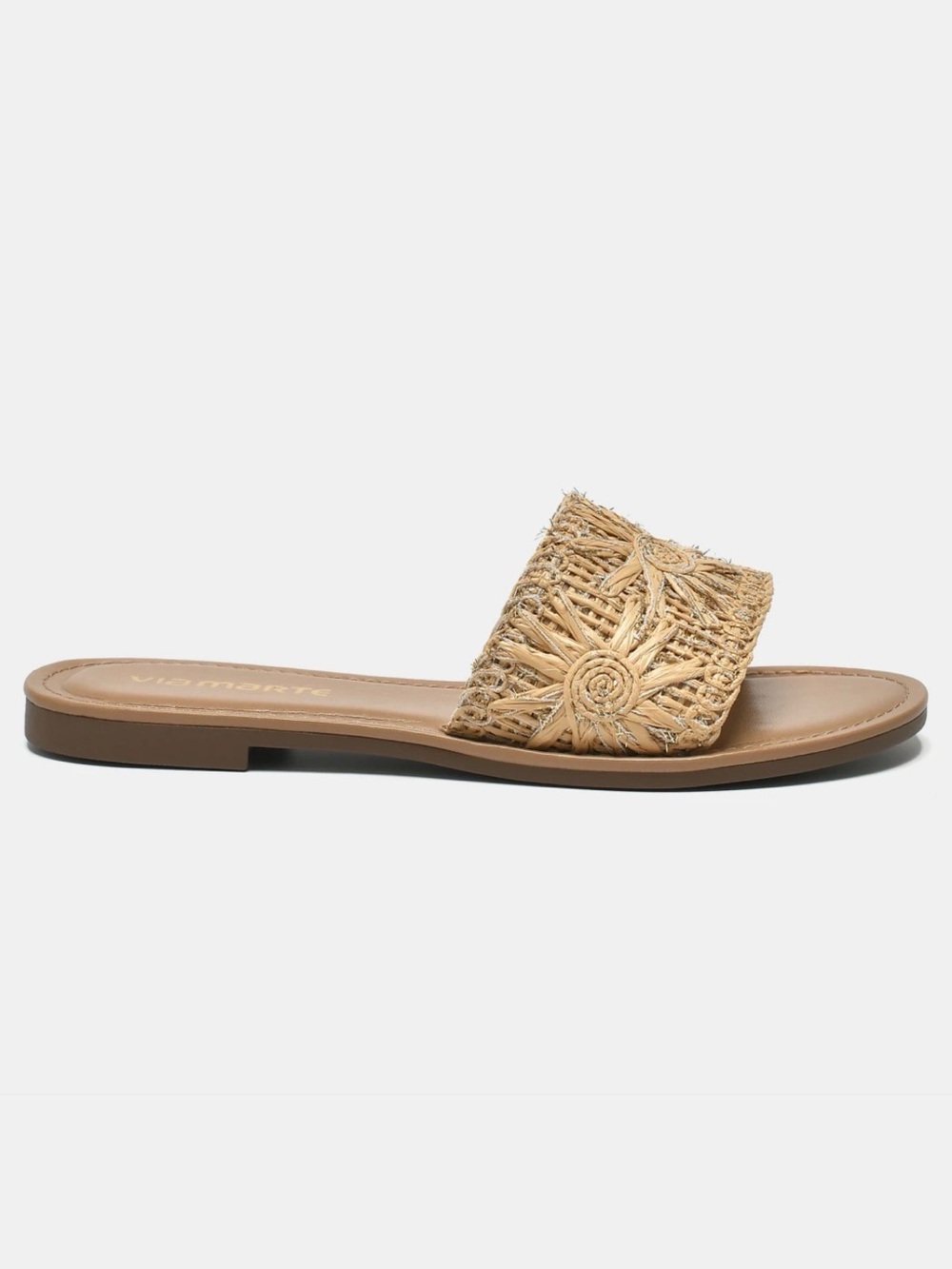 Andiamo Woven Straw Slide Sandals - Beige